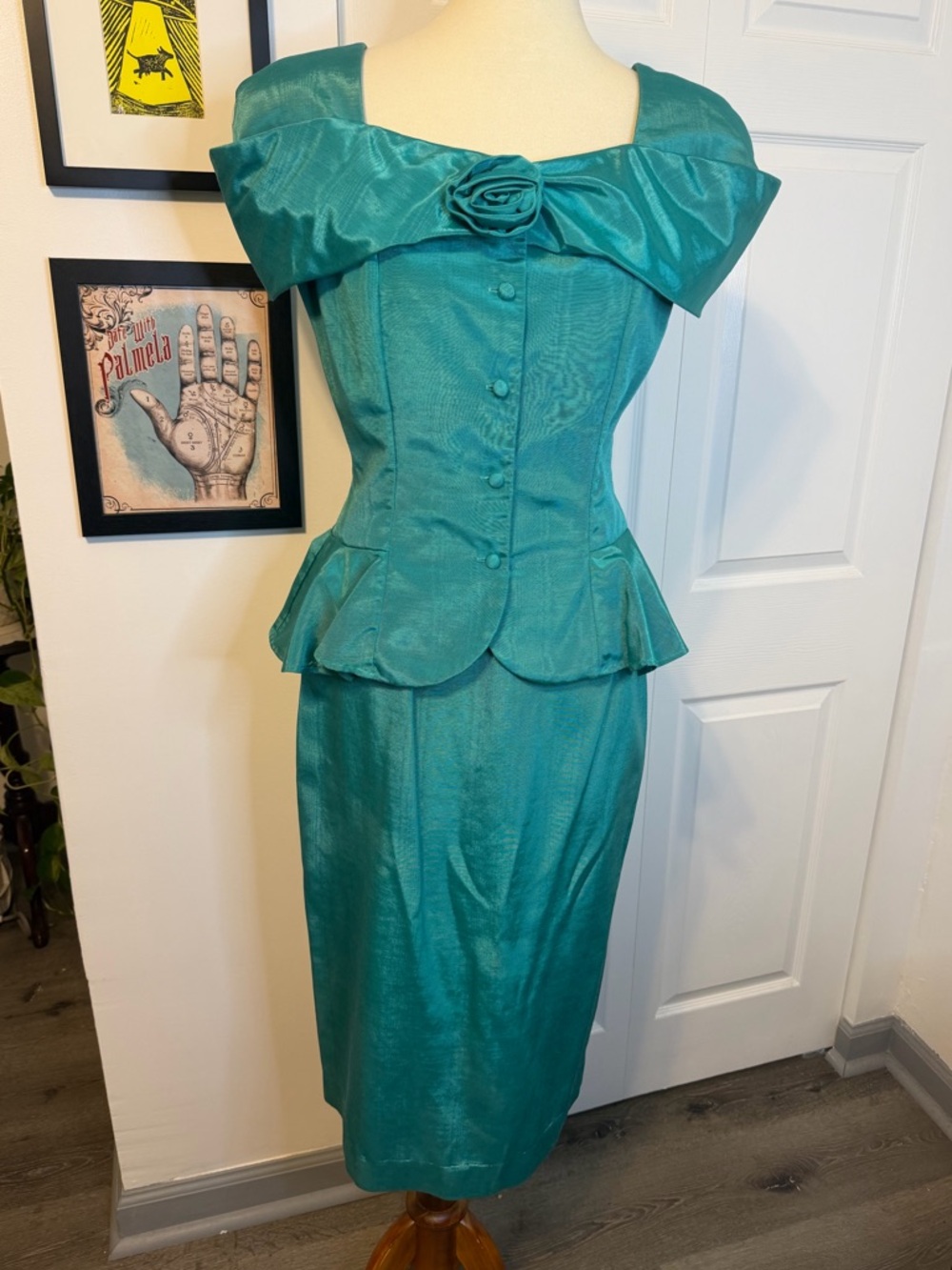 Vintage 80s/90s Teal Women's Pencil Skirt Set